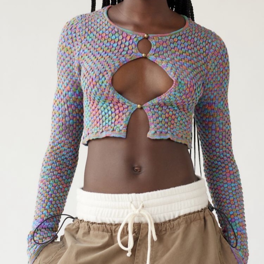 UO Bubble Knit Keyhole Cardigan Sweater